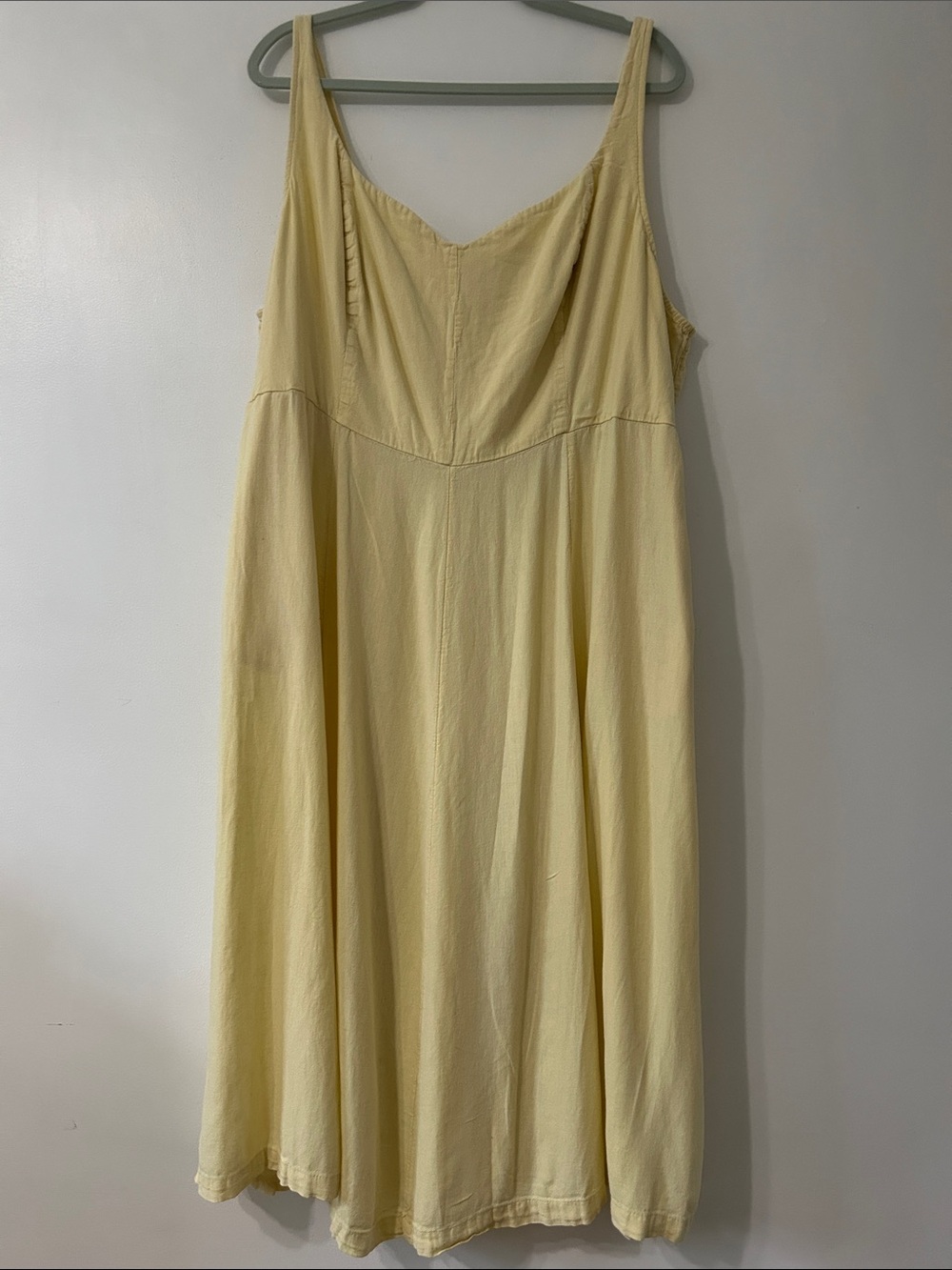 Old Navy Notch Neck Dress Butter Yellow 3X Linen Blend Smocked Feminine Cottage